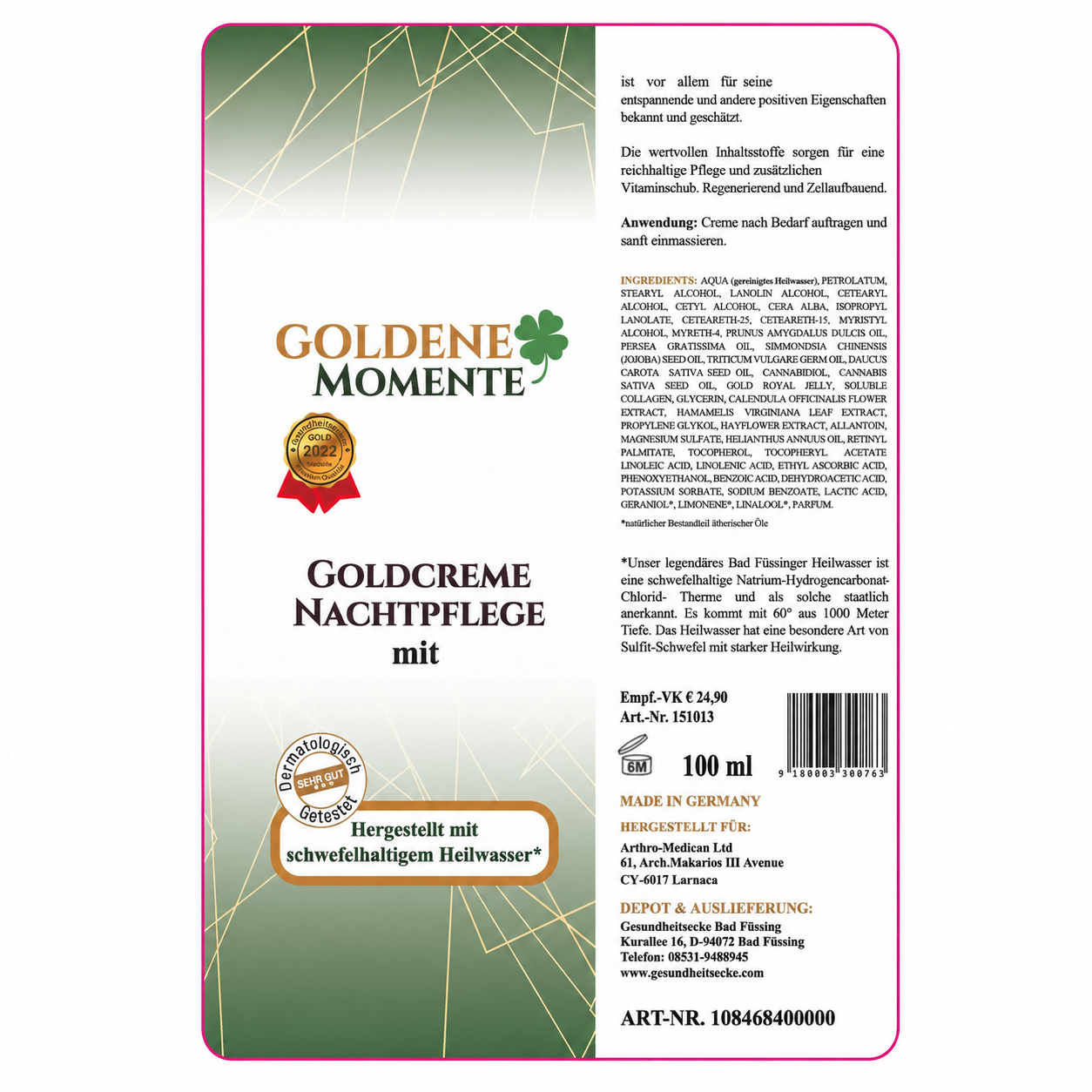 Goldcreme Nachtpflege - NIMM DREI gemischt 25% Rabatt